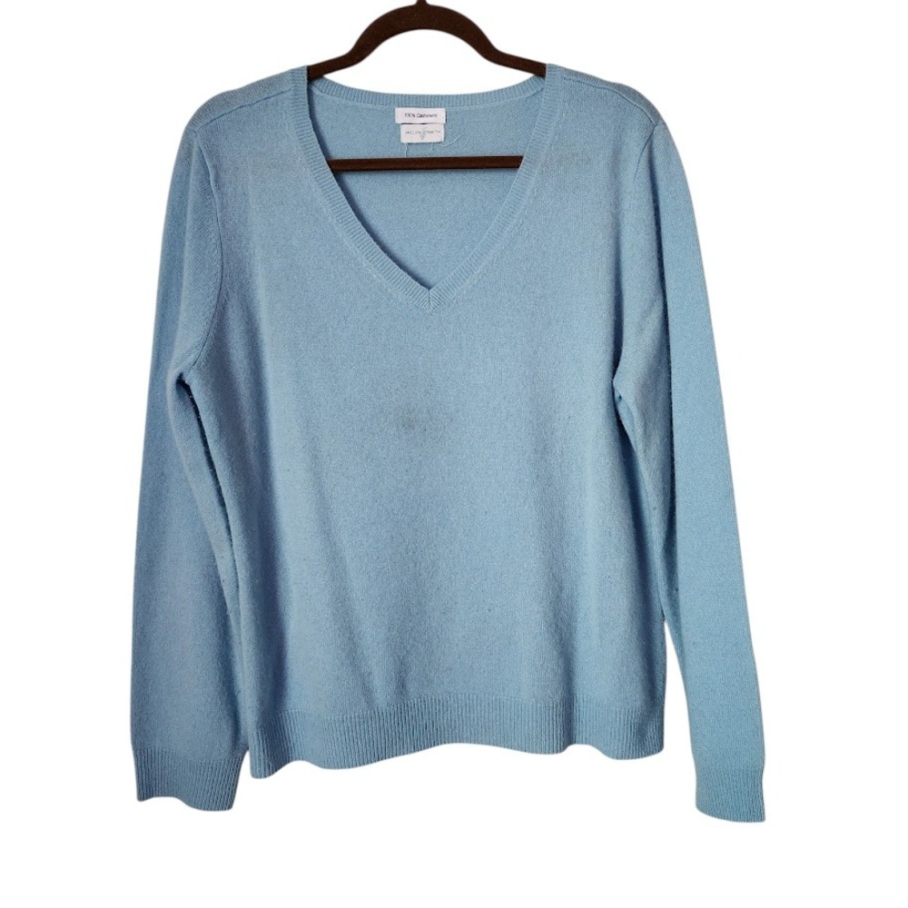JACLYN SMITH 100% cashmere V-neck sweater pastel blue soft girl classic